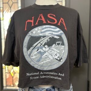 Divided NASA Dark Gray Oversized Cropped NASA Graphic T-Shirt Size S